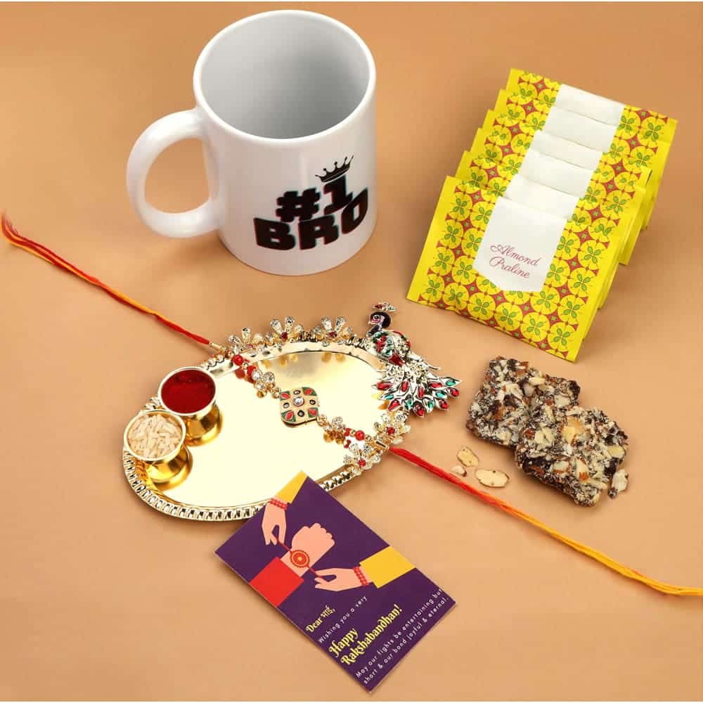 Delicate Multicolour Enamel Rakhi with Greeting Card for