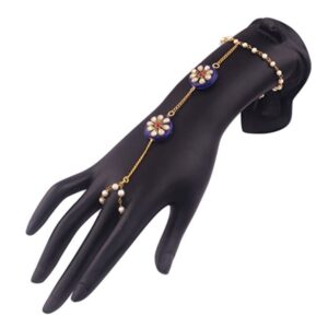 Delicate Pearl and Kundan Beads Embellished Ring Bracelet for Women