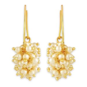 Gold Plated Delicate Pearl Embellished Hoop Earrings for Women