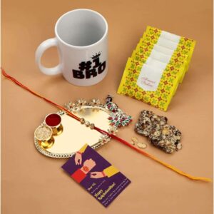 Delicate Rhinestones Embellished Rakhi with Greeting Card for Brother & Gifting