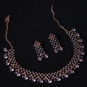 Delicate Rose Gold American Diamond Necklace Set for Women