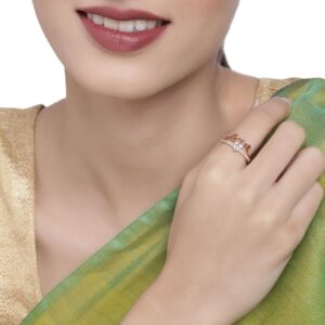 Delicate Rose Gold Plated American Diamond Studded Finger Ring for Women