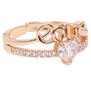 Delicate Rose Gold Plated American Diamond Studded Finger Ring for Women