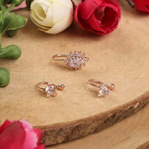 Delicate Rose Gold Plated American Diamond Studded Nose Pins Set of 3 for Women