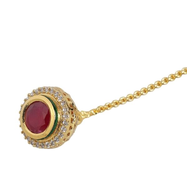 Gold-Plated Handcrafted Kundan ruby Stone-Studded Maang