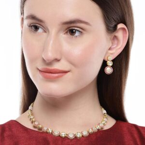 Delicate Ruby Kundan Studded Enameled Necklace Set for Women