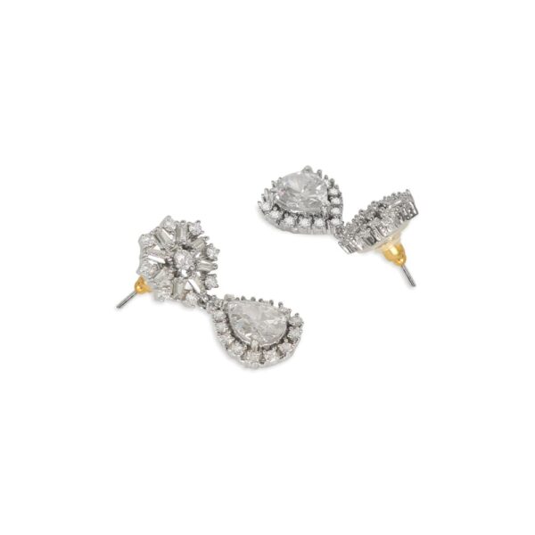 Delicate Silver Plated American Diamond Drop Earrings For