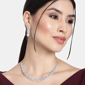 Traditional Delicate Silver Plated American Diamond Studded Handcrafted Choker Necklace Set for Women