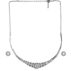 Delicate Silver Plated American Diamond Studded Necklace Set for Women