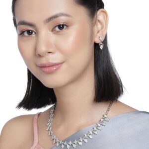 Delicate Silver Plated Rhinestones Studded Necklace Set for Women