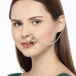 Delicate Vilandi Kundan and Kemp Stone Nose Ring for Women
