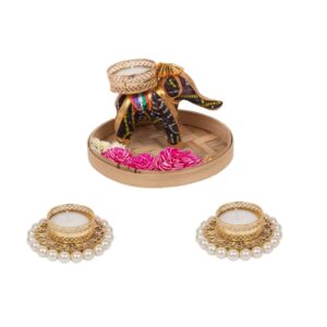 Diwali Set of 2 Telight Candle Holders, 1 Table Centerpiece Decor for Home (Pack of 1)