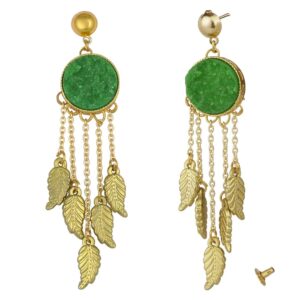 Druzy Stones Used Green earrings with leaf drops