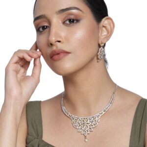 Dual Tone American Diamond Studded Necklace Set for Women