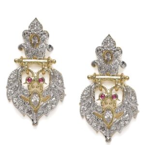 Dual Tone American Diamond Studded Peacock Dangle Earrings for Women