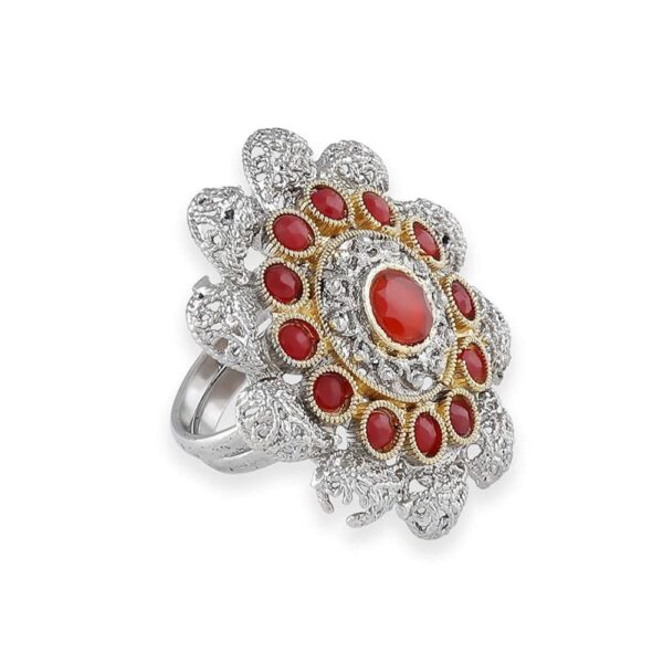 AccessHer German Silver & Red Stone Finger Ring-