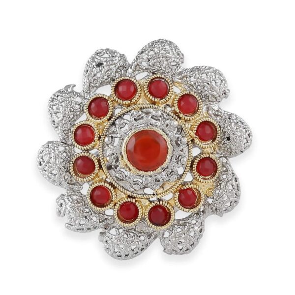 AccessHer German Silver & Red Stone Finger Ring-