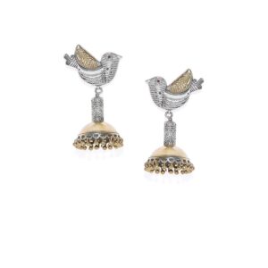 Dual Tone German Silver Oxidised Dangle Jhumki Earrings for Women.