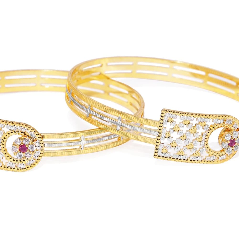 22k Gold Plated with Rhodium Details Facet Cut CNC Bangles