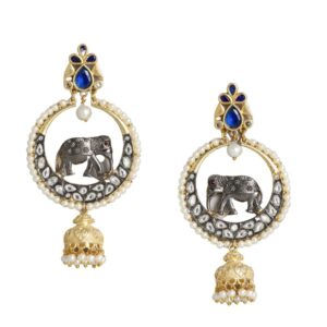Dual Tone Oxidised Elephant Motif Jhumki Earrings for Women