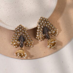 Dual Tone Oxidised Peacock Motif Jhumki Earrings for Women