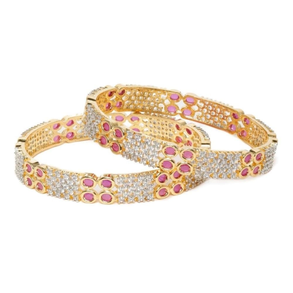 Set Of 2 Gold-Plated Pink AD-Studded Handcrafted Bangles