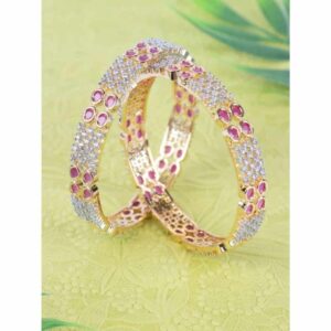 Dual Tone Pink American Diamond Studded Designer Bangles Set Of 2 for Women