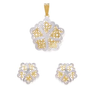 Dual Tone Plated Filigree Floral Pendant Necklace Set for Women