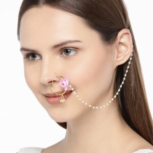 Gold-Plated Enamelled Chained Nose Ring