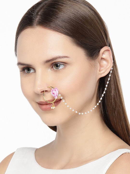 Gold-Plated Enamelled Chained Nose Ring-3