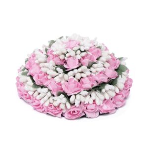 Elegant Elastic Hair Bun Cover with Artificial Pink Roses and Gajra for Women