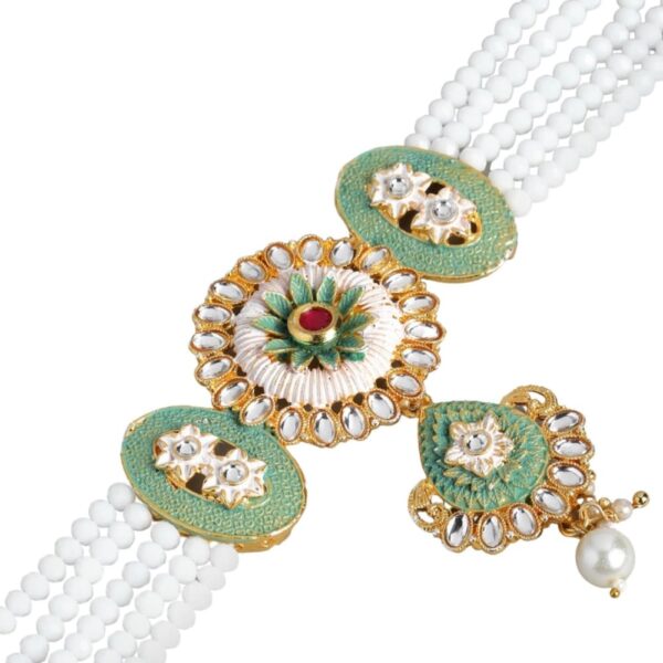 Gold tone pink and mint green enamel Bridal choker jewellery