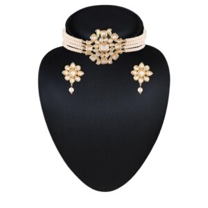 Elegant Pearl and Kundan Choker Necklace Set for Women