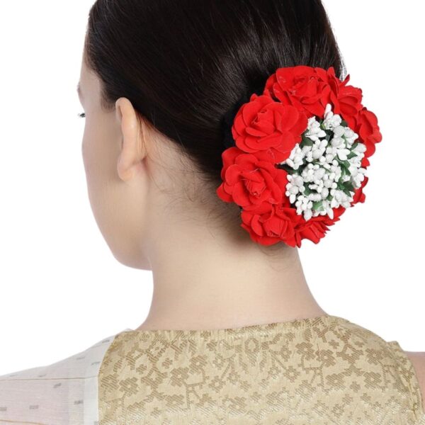 Elegant Rose and Mogra Flower Hair Bun Cover with Elastic