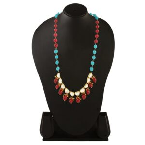 Elegant Ruby and Turquoise Beads Delicate Kundan Necklace for women