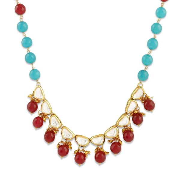 Elegant Ruby and Turquoise Beads Delicate Kundan