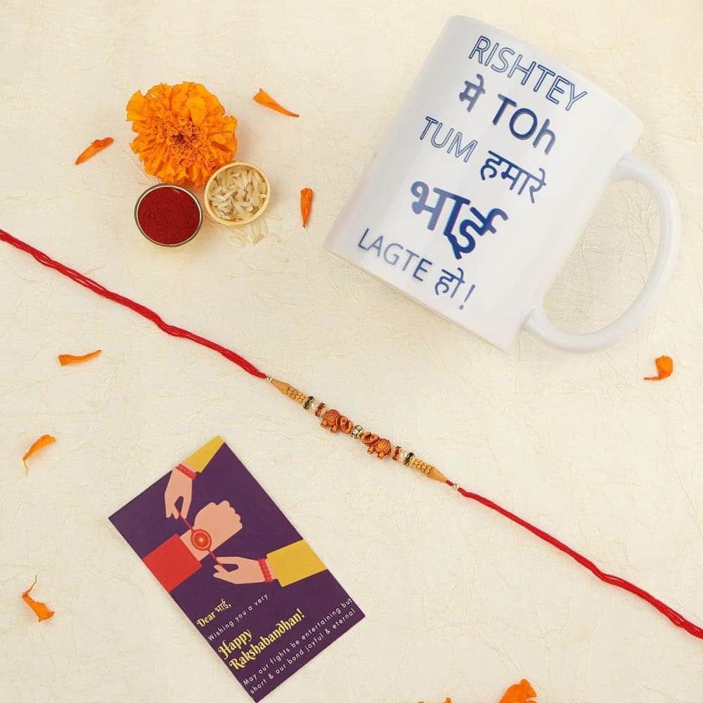 Elephant Design Beads Rakhi with Greeting Card for Kids