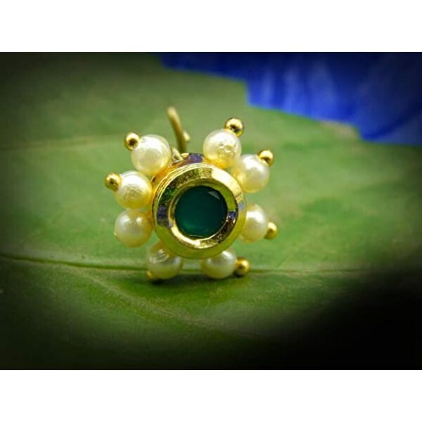 Emerald and Pearl Green Nose Pin for Women
