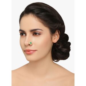 Gold Plated Emerald and Pearl Green Nose Pin for Women and girls (Diameter-1cm)