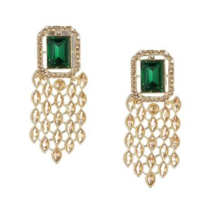 Gold Plated Emerald Studded Contemporary Dangle Earrings for Women