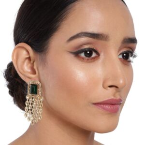 Gold Plated Emerald Studded Contemporary Dangle Earrings for Women