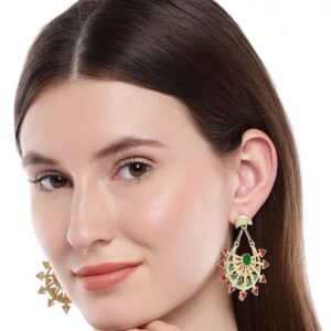 Traditional Gold Plated Enamel Dangle Earring Secure Push Back Closure for Women and Girls