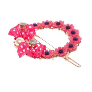 Pink Beaded Floral French Barrette