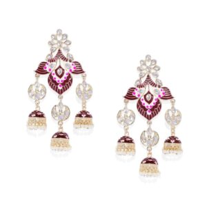 Enamel Handcrafted Kundan And Pearl Studded Gold Oversized Stud Jhumki Dangle Earrings
