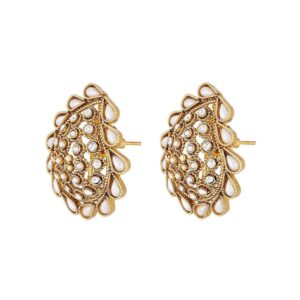 Traditional Gold-Plated Rhinestone Studded Tika Shaped Stud Earrings for Women