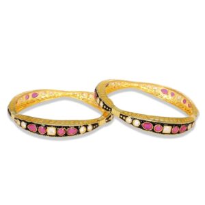 Ethnic Black Enamel Bangles with Ruby and White Stone for Women