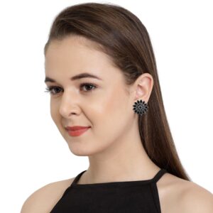 Ethnic Black Rhinestones Studded Oxidised Stud Earrings for Women