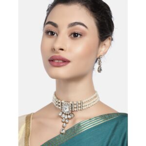 Ethnic Gold Finish Fresh Water Pearl Choker Necklace Set for Women and girls