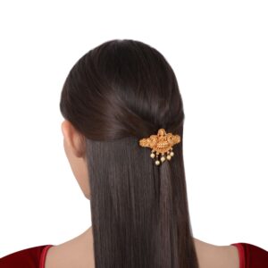 Ethnic Gold Plated Lakshmi Mata Hair Barrette Buckle Clip for Women