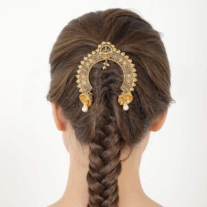 Ethnic Gold Plated Studded Temple Hair Pin with Dul for Women